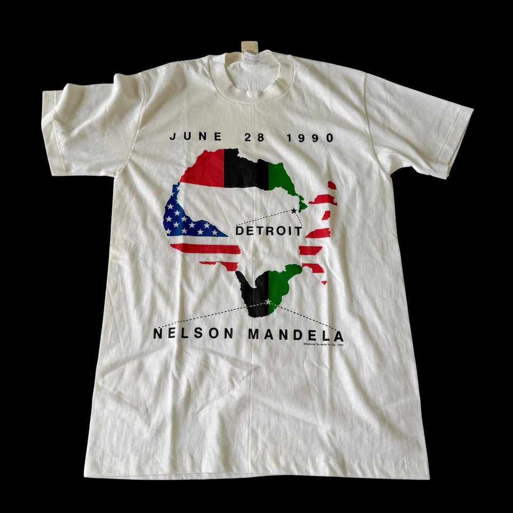 Vintage 1990‎ Nelson Mandela Detroit Visit T-Shirt Stedman Super Hi-Cru White M